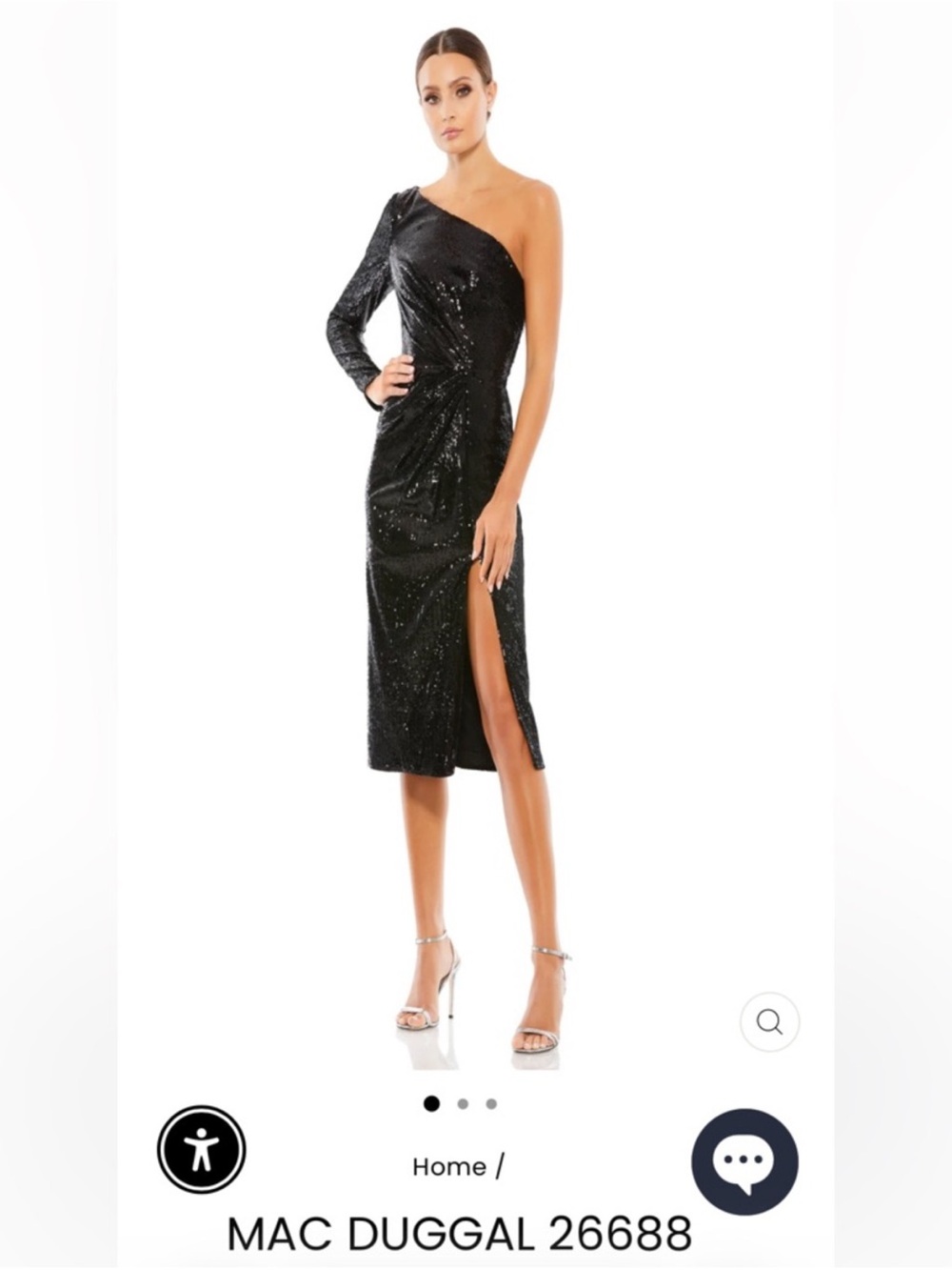 Mac Duggal Black Sequin One-Shoulder Midi Dress